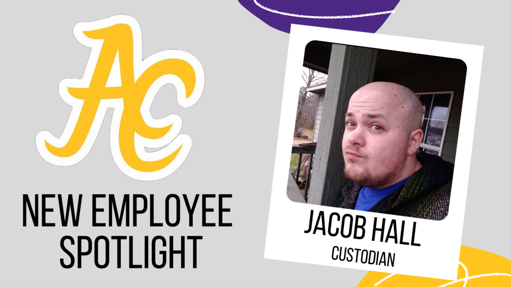 New Employee Spotlight decorative graphic with photo of Jacob Hall