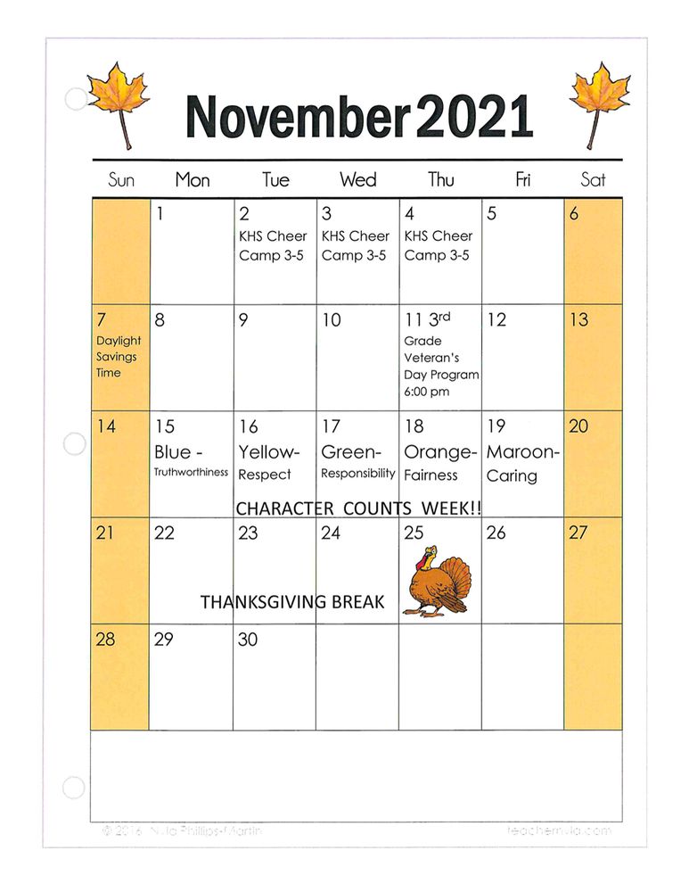KES November 2021 Calendar